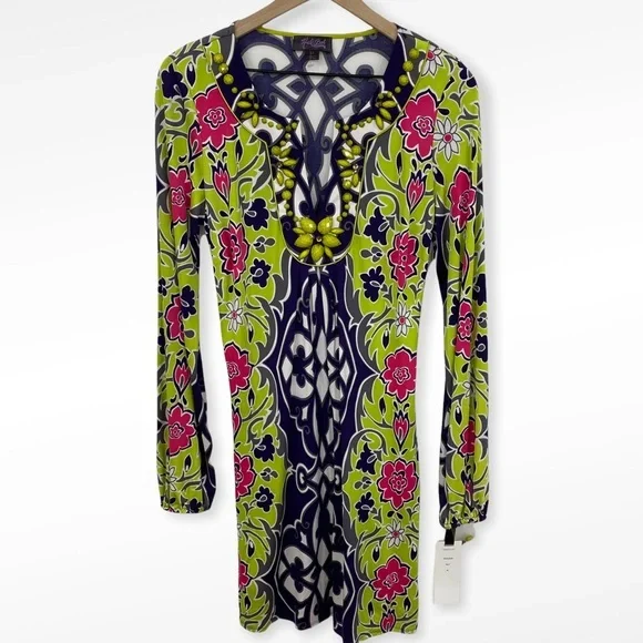 Hale Bob | Dresses | Hale Bob Multicolor Jewel Embellished Neck Dress |  Poshmark